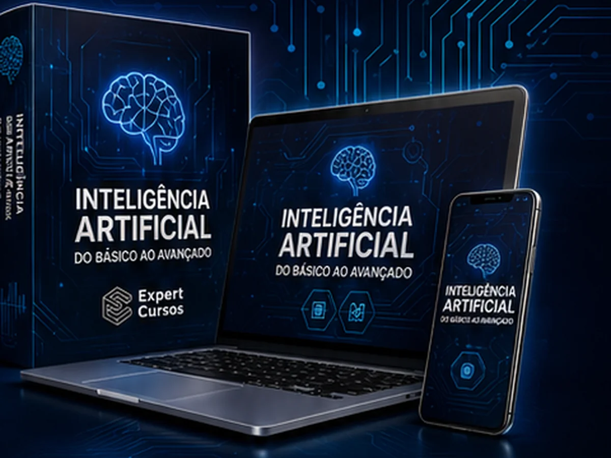 Curso de Inteligência Artificial Expert Cursos em notebook, celular e material digital