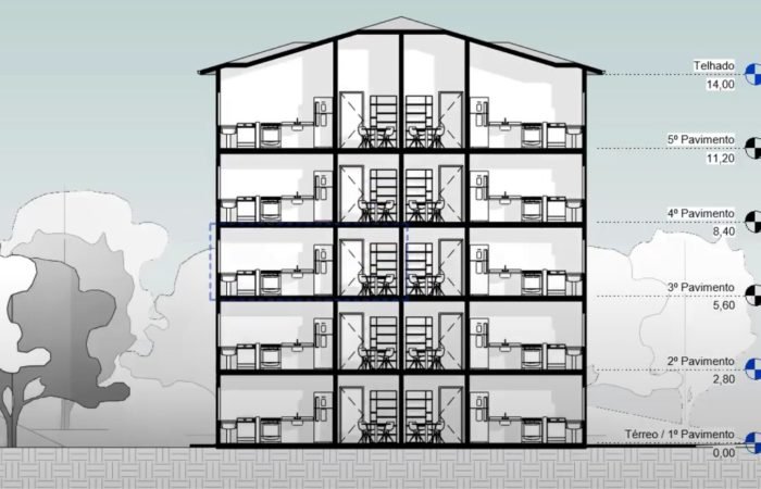 Formação em Revit Arquitetura com corte de edifício modelado em BIM