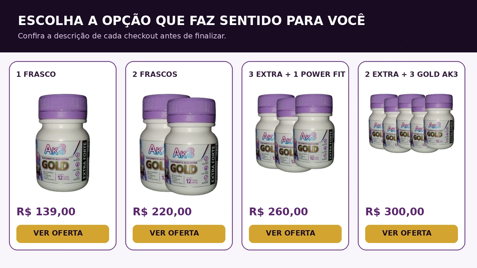 Kits e preços do GOLD AK3 EXTRA FORTE