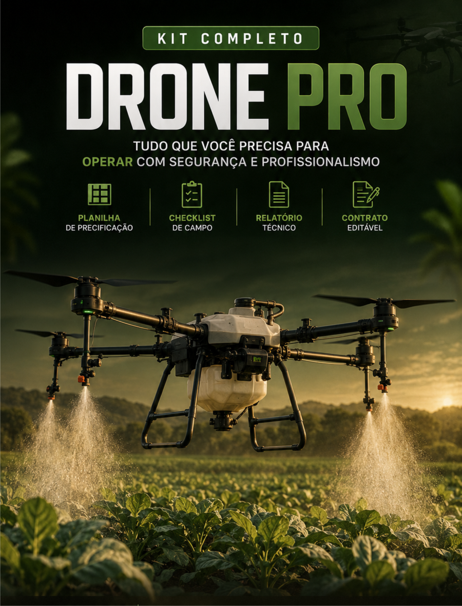 Kit Drone Pro kit completo para pilotos de drone com planilha, checklist, relatório técnico e contrato
