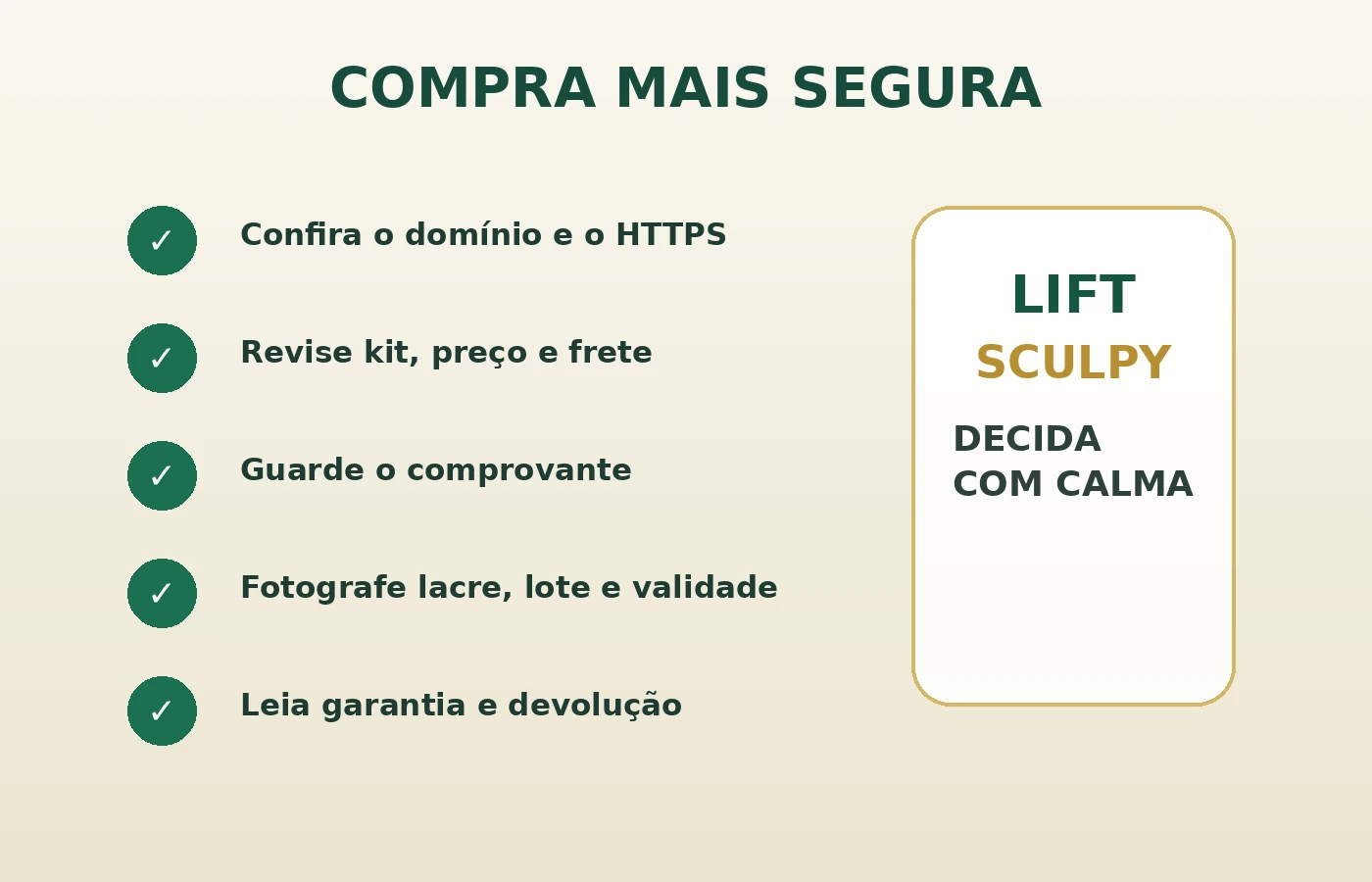 Lift Sculpy checklist para compra segura