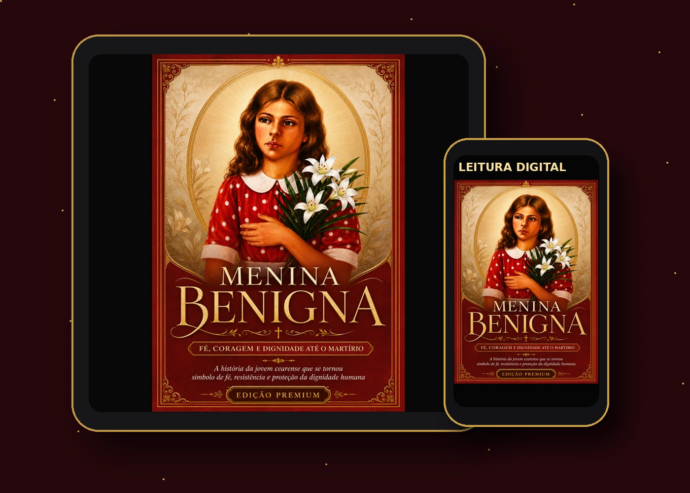 Menina Benigna em dispositivos para leitura digital
