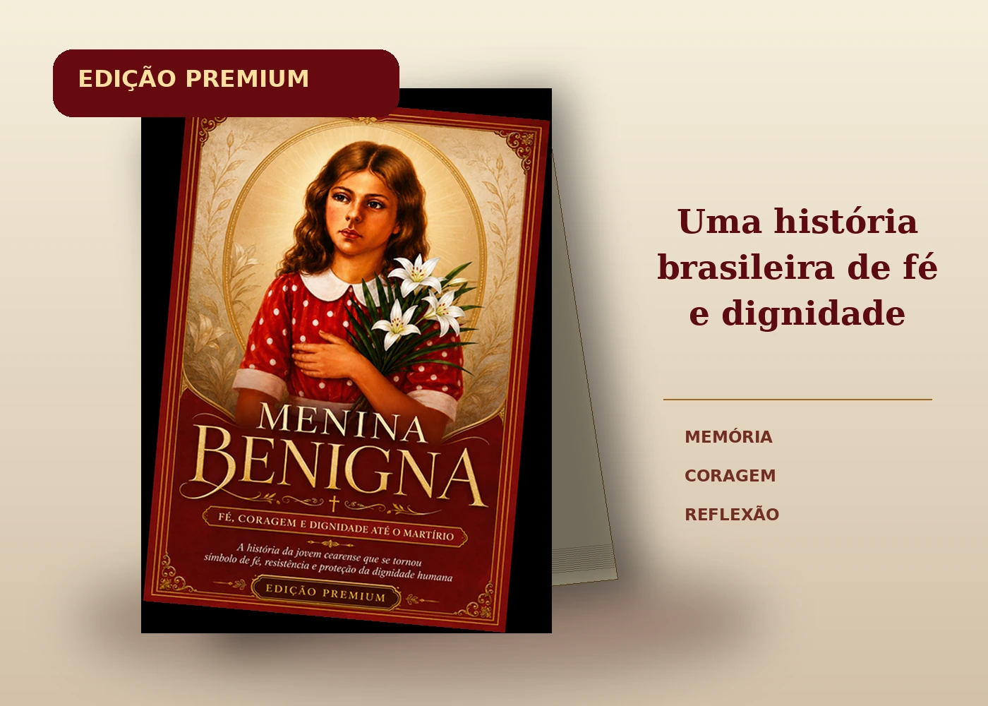 Menina Benigna em apresentação de livro digital premium