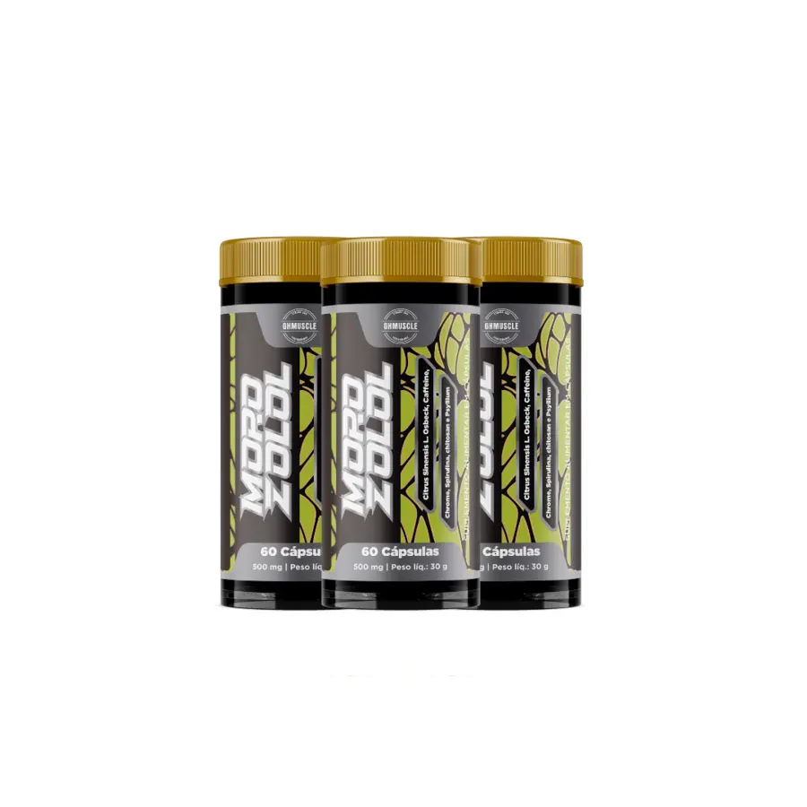 Kit com três potes de Morozolol em fundo branco