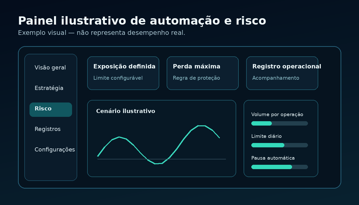Painel ilustrativo do Robô Price Pro FX com parâmetros de risco