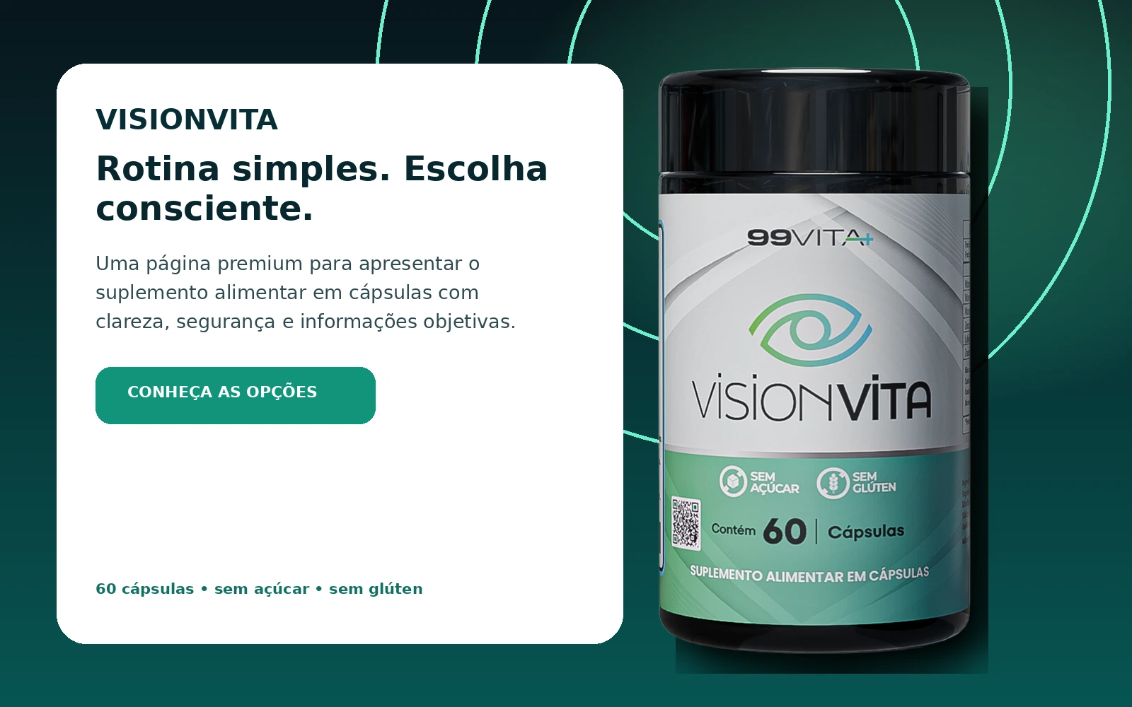 VisionVita suplemento alimentar em cápsulas em página premium