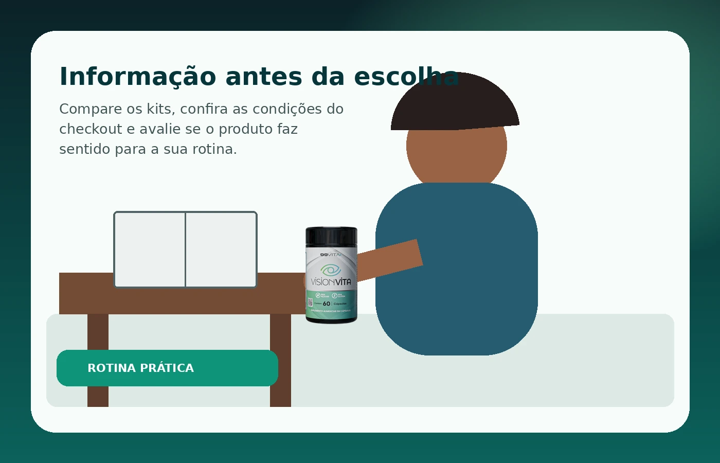 Homem pesquisando informações sobre VisionVita antes da compra
